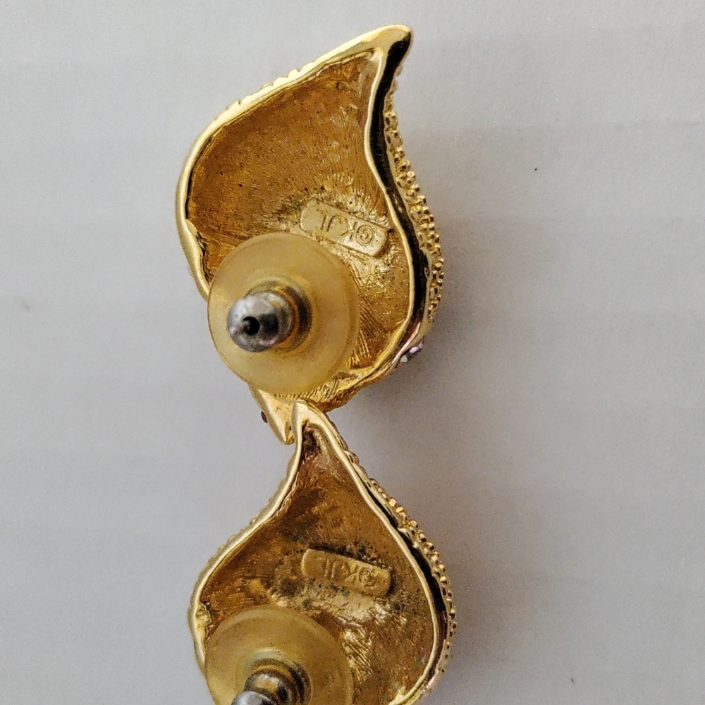 Vtg Kenneth Jay Lane Seashell Earrings With Rhine… - image 5